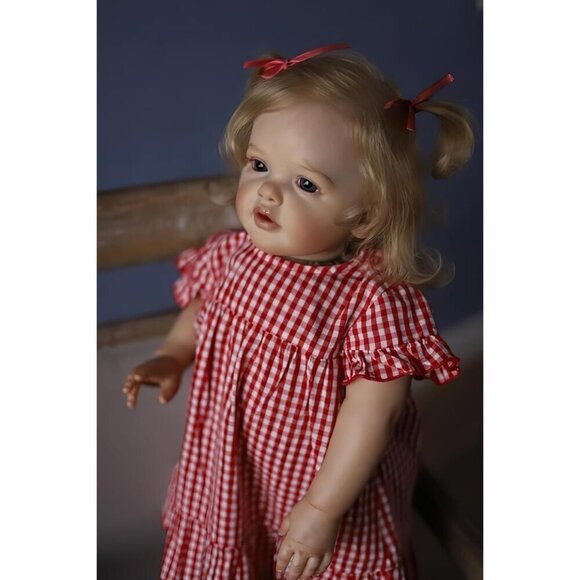 24 Inches 60CM Sweet Face Real Baby Size Rooted Blond Curly Hair  Lifelike - Picture 2 of 6